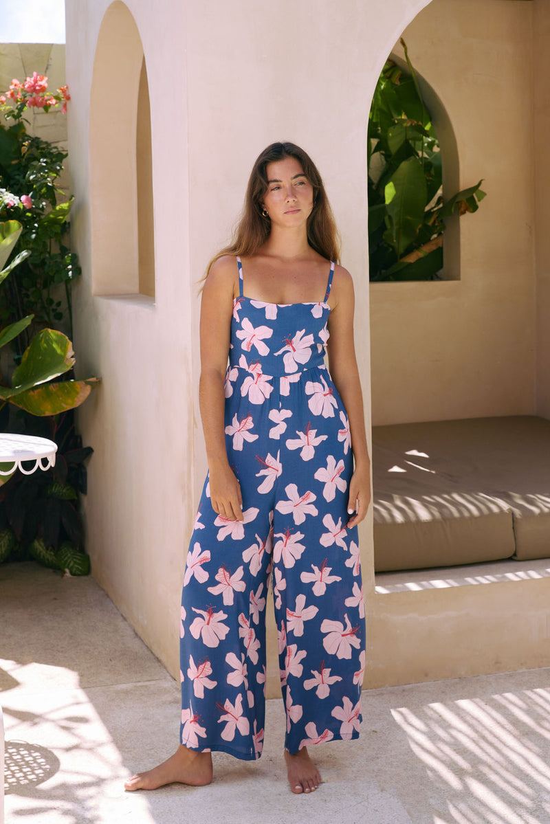 Kai Jumpsuit in Koki'o Blossom (Navy)