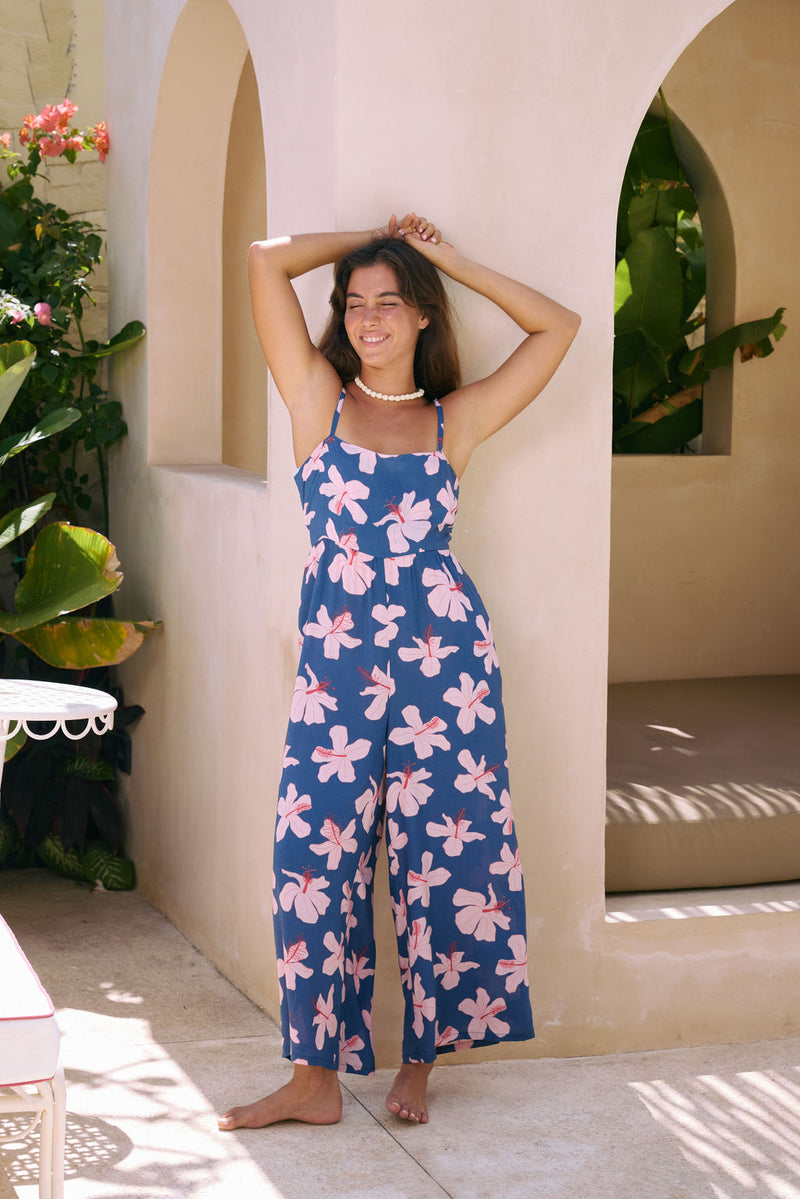 Kai Jumpsuit in Koki'o Blossom (Navy)