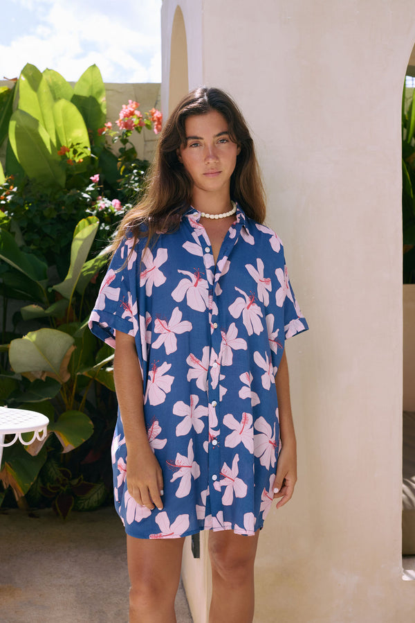 Kaimana Dress in Koki'o Blossom (Navy)