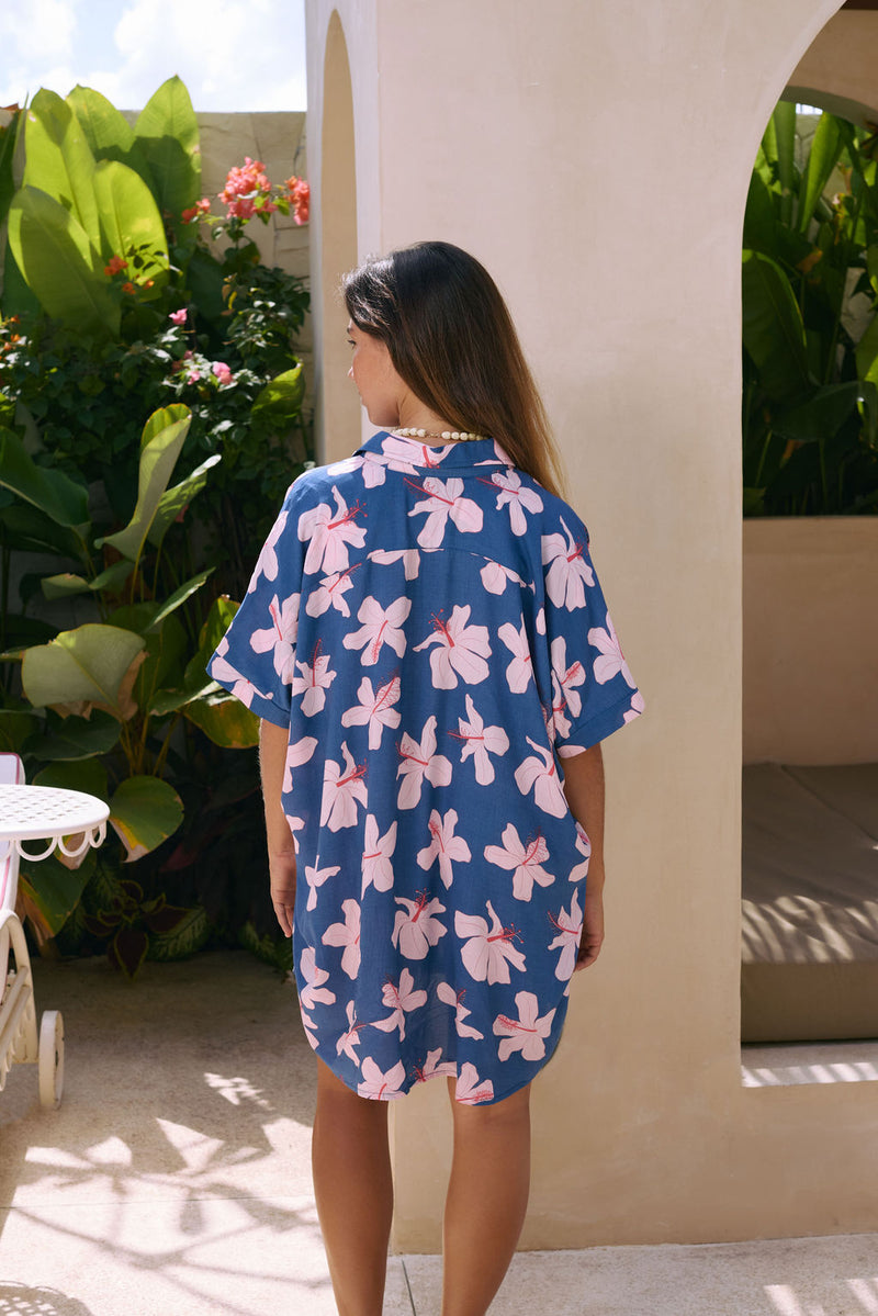 Kaimana Dress in Koki'o Blossom (Navy)