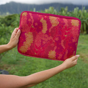 pink padded laptop case with lei print