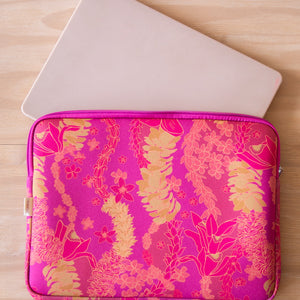 pink padded laptop case with lei print