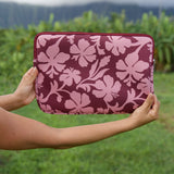 padded laptop case with pink and brown toned hibiscus print
