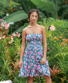 YIREH - Strapless women's dress in teal floral print