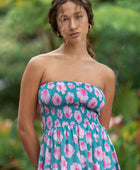 YIREH - Strapless women's dress in teal floral print