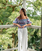 YIREH - Women's smocked top with off the shoulder sleeves