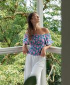 YIREH - Women's smocked top with off the shoulder sleeves
