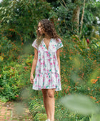 YIREH - Women's oversized tiered dress in white and pink floral print