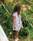 YIREH - Women's oversized tiered dress in white and pink floral print
