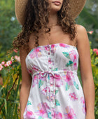 YIREH - Women's strapless maxi dress in pink and white floral print