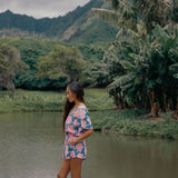 Luna Playsuit in Hibiscus at Dusk