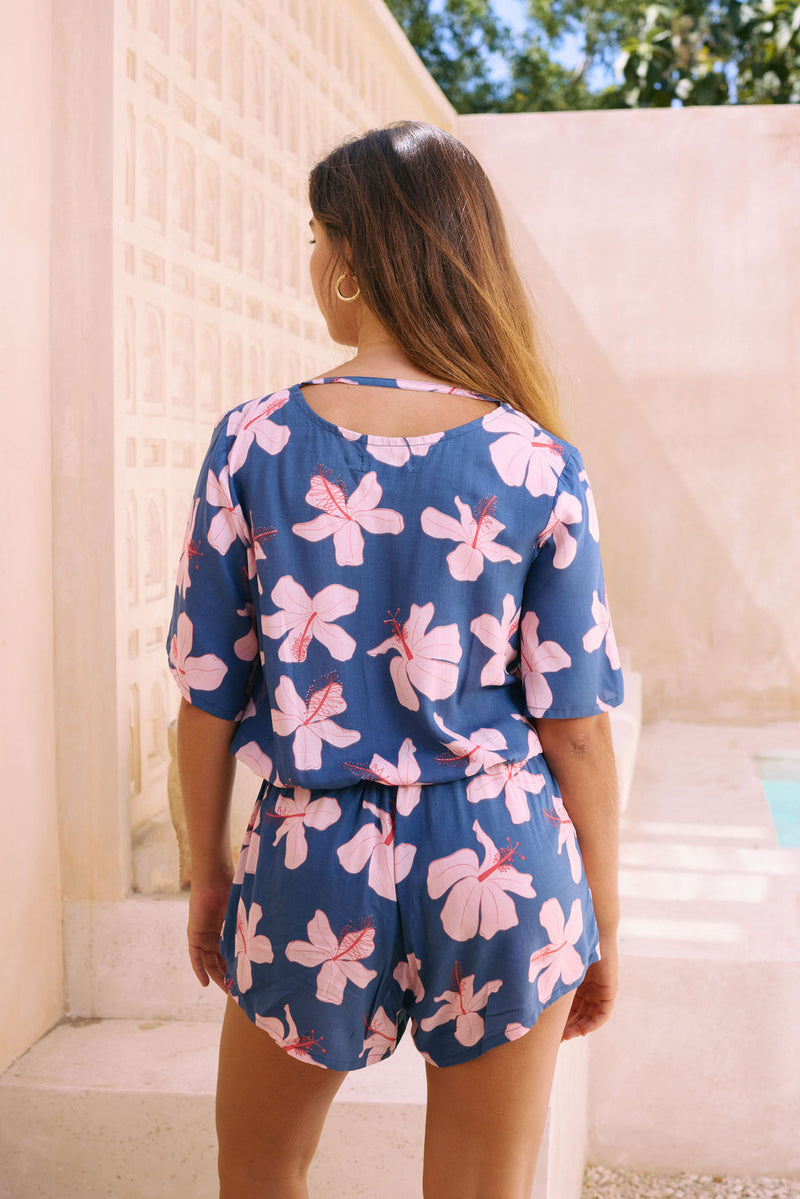 Luna Playsuit in Koki'o Blossom (Navy)