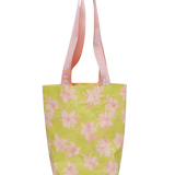 yireh and buddah mochi collab mini tote bag in bright green color with orchid pattern