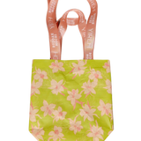 yireh and buddah mochi collab mini tote bag in bright green color with orchid pattern