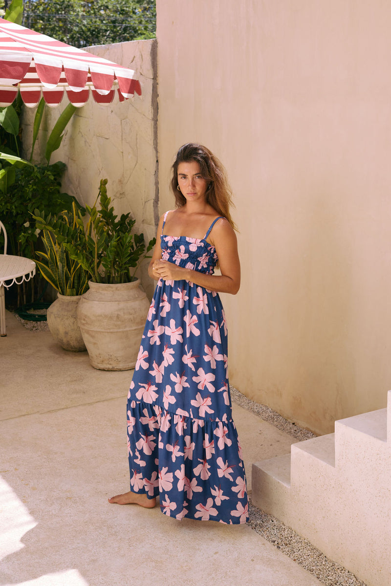 Mariko Dress in Koki'o Blossom (Navy)