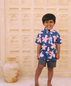 Maverick Button Up in Koki'o Blossom (Navy)