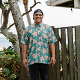 Men's Kahana Button-Up in Koki'o Blossom (Teal)