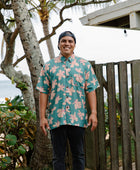 Men's Kahana Button-Up in Koki'o Blossom (Teal)