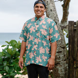 Men's Kahana Button-Up in Koki'o Blossom (Teal)