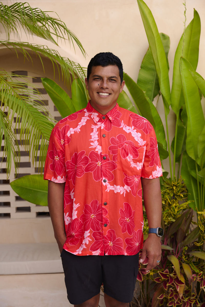 Men's Kahana Button-Up in Lei Pua (Retro Orange)