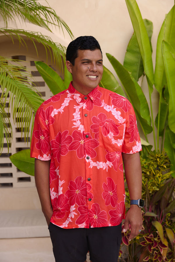 Men's Kahana Button-Up in Lei Pua (Retro Orange)