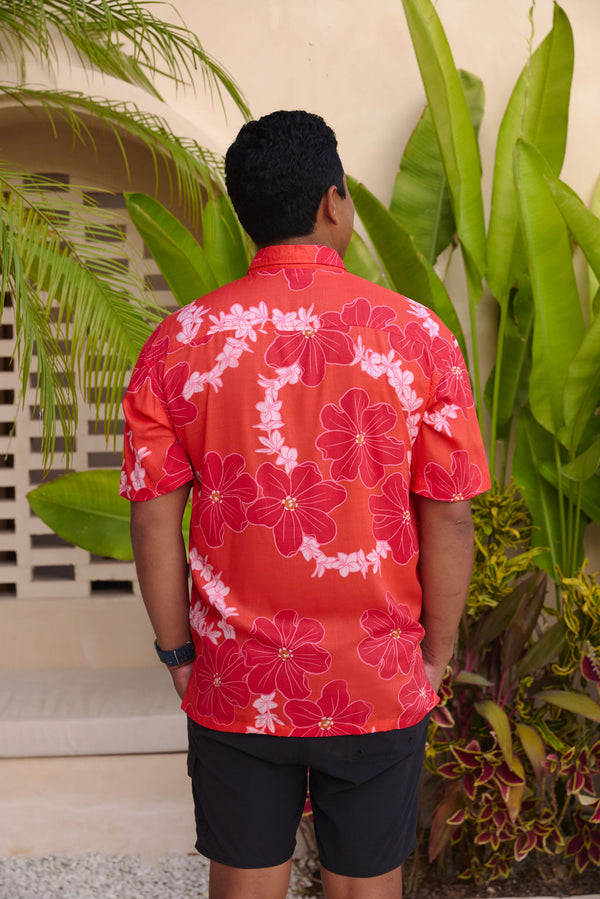 Men's Kahana Button-Up in Lei Pua (Retro Orange)