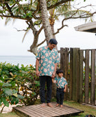 Maverick Button Up in Koki'o Blossom (Teal)