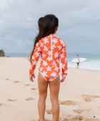 Tide Pools Girls Long Sleeve Swim in Koki'o Blossom (Tangerine)
