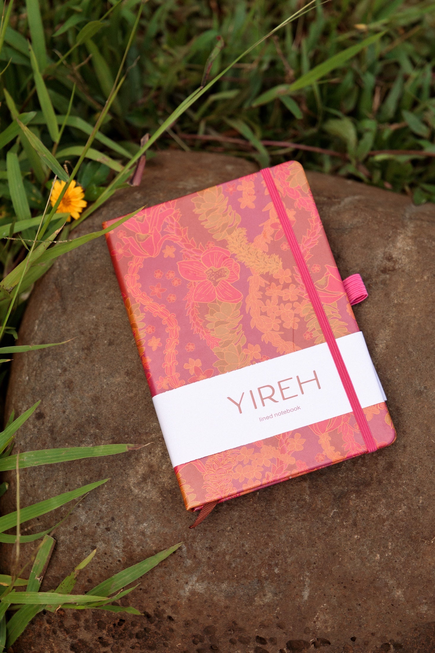 lined notebook in pink lei print