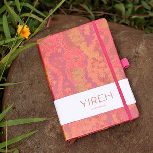 lined notebook in pink lei print