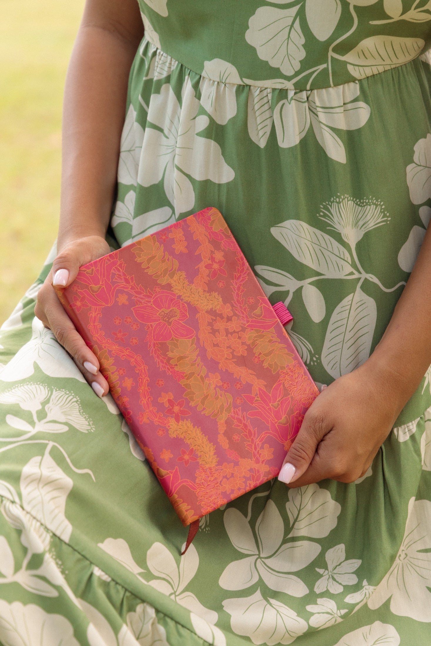 lined notebook in pink lei print