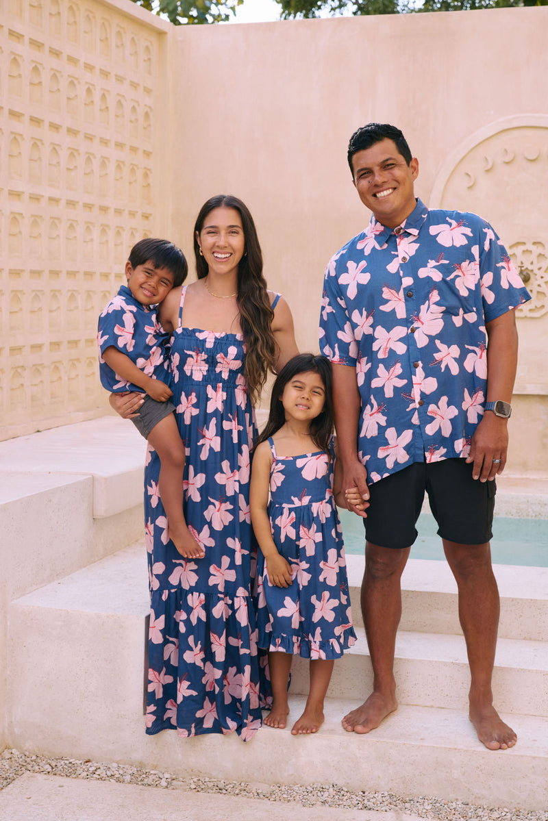 Men's Kahana Button-Up in Koki'o Blossom (Navy)