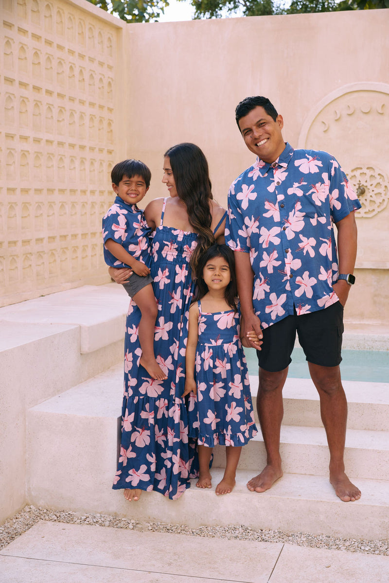 Men's Kahana Button-Up in Koki'o Blossom (Navy)