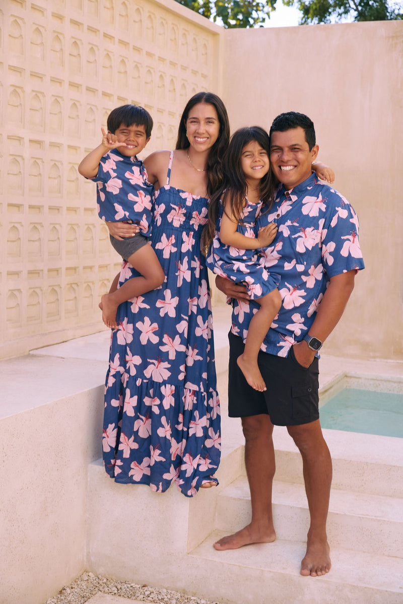 Men's Kahana Button-Up in Koki'o Blossom (Navy)