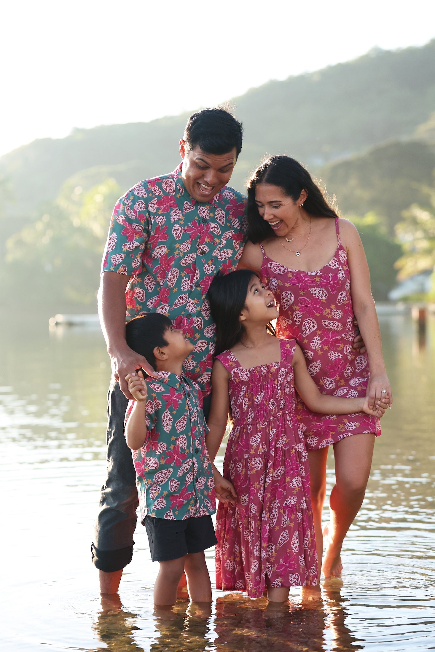 little girl wearing a shell and pua print in pink