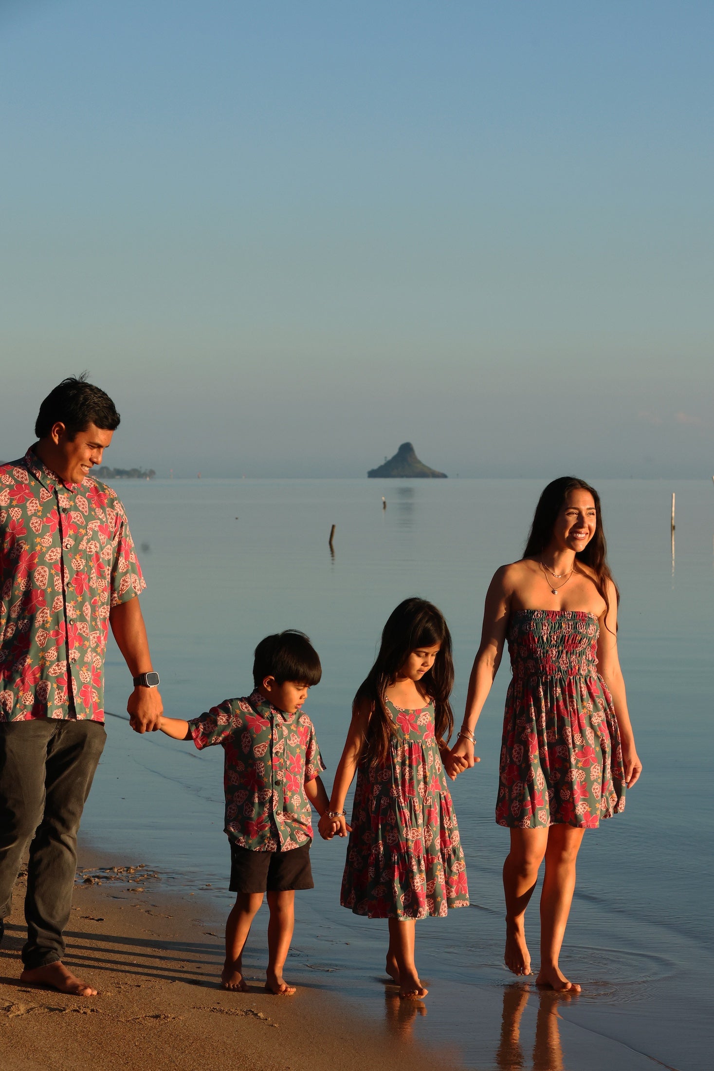 little girl wearing a teal dress with flutter sleeves with shell and pua print