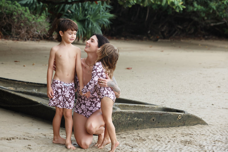 Tide Pools Girls Long Sleeve Swim in Vintage Hibiscus (Coco)