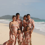 man wearing jade aloha button up with tiare ginger print