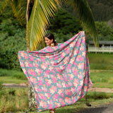 teal pareo with floral pattern 