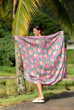 teal pareo with floral pattern 