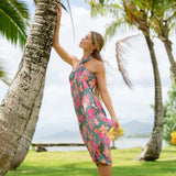 teal pareo with floral pattern 