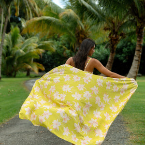bright green pareo with orchid pattern 