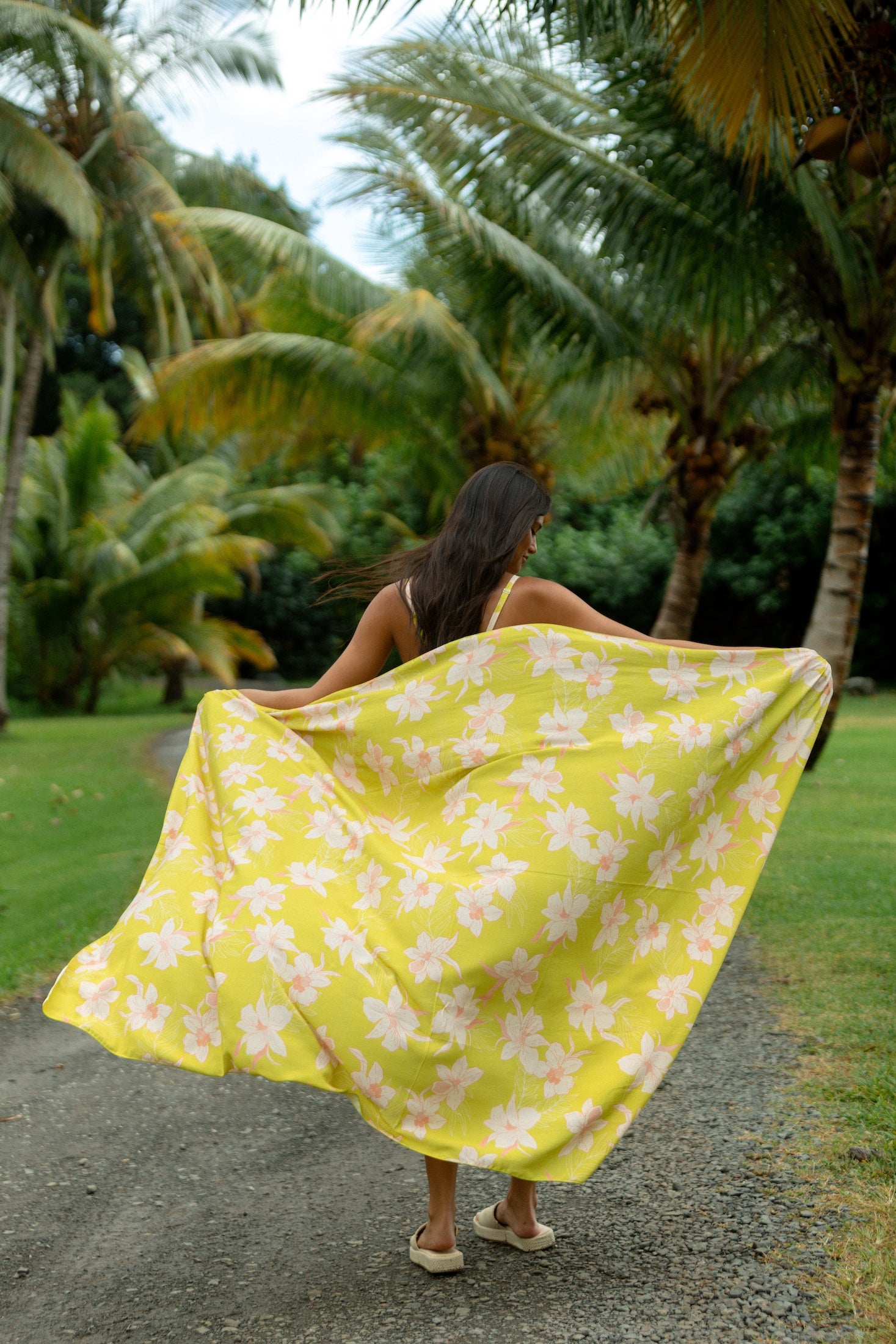 bright green pareo with orchid pattern 