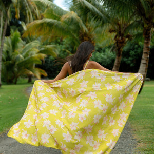 bright green pareo with orchid pattern 