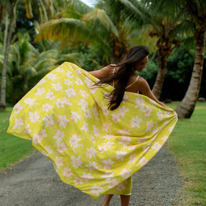 bright green pareo with orchid pattern 
