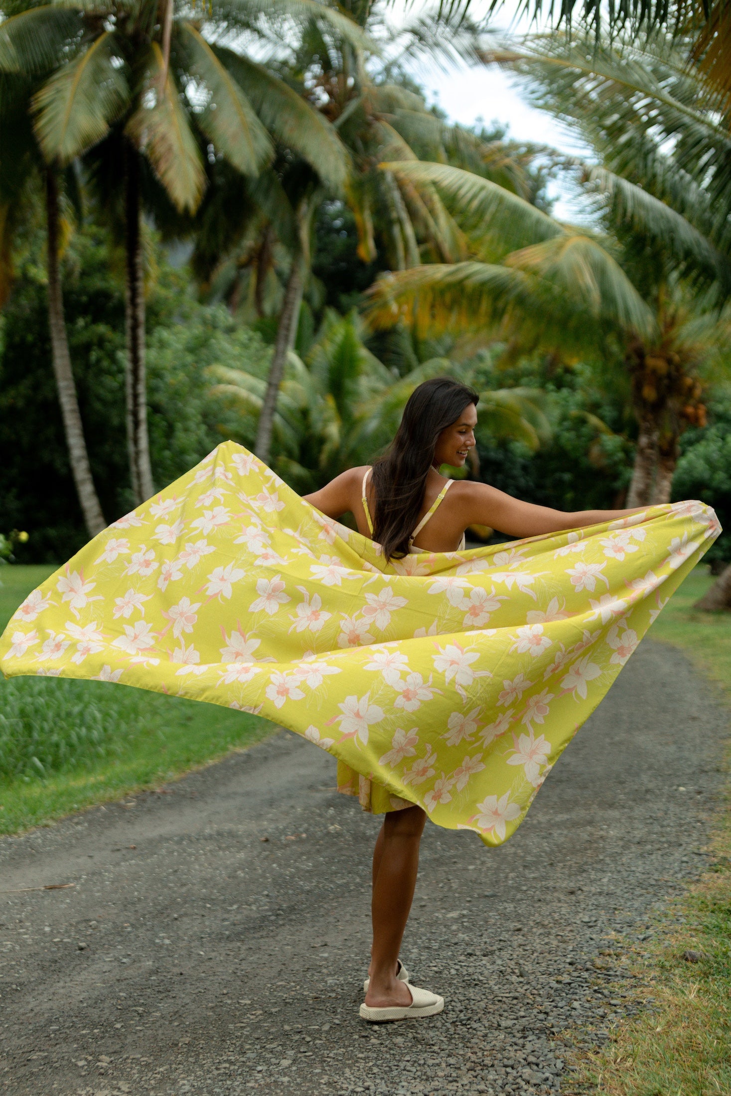 bright green pareo with orchid pattern 