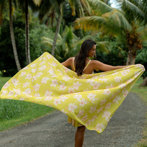 bright green pareo with orchid pattern 