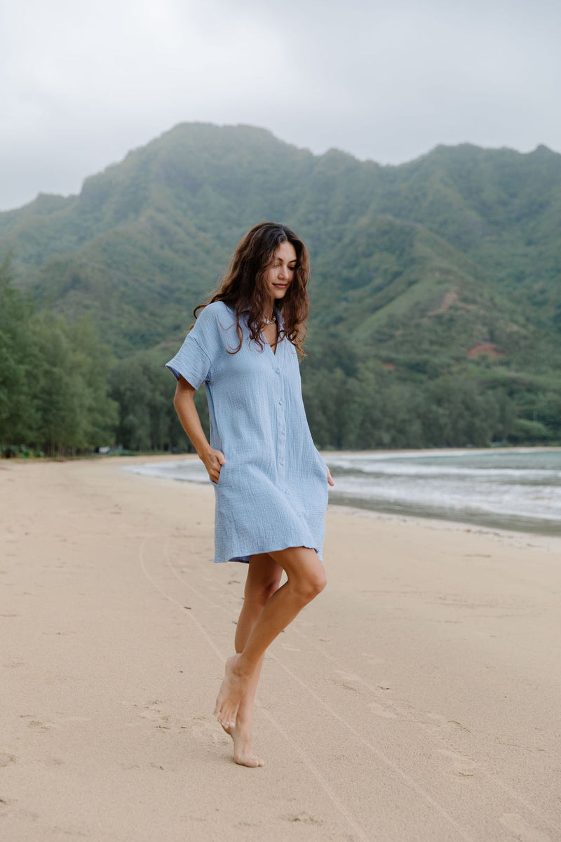 Rhea Dress in Dusty Blue