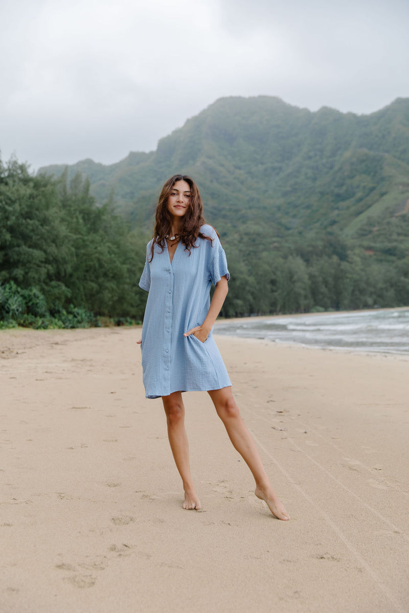 Rhea Dress in Dusty Blue