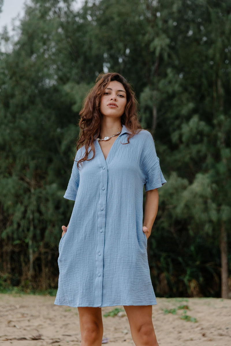 Rhea Dress in Dusty Blue